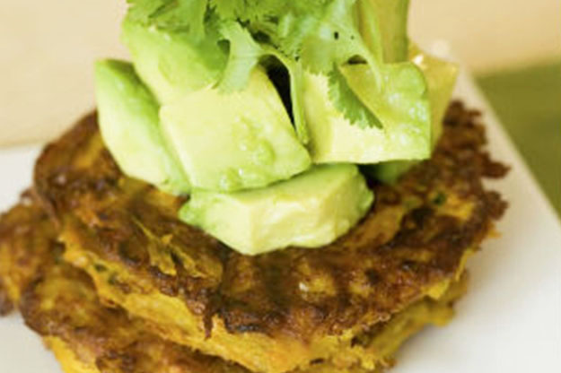 Pumpkin and Sweet Potato Fritters with Avocado Salad