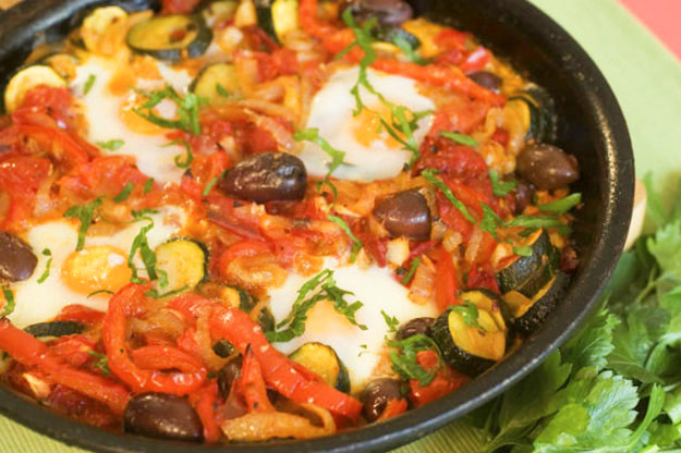 Spanish Eggs with Peppers, Tomatoes and Zucchinis